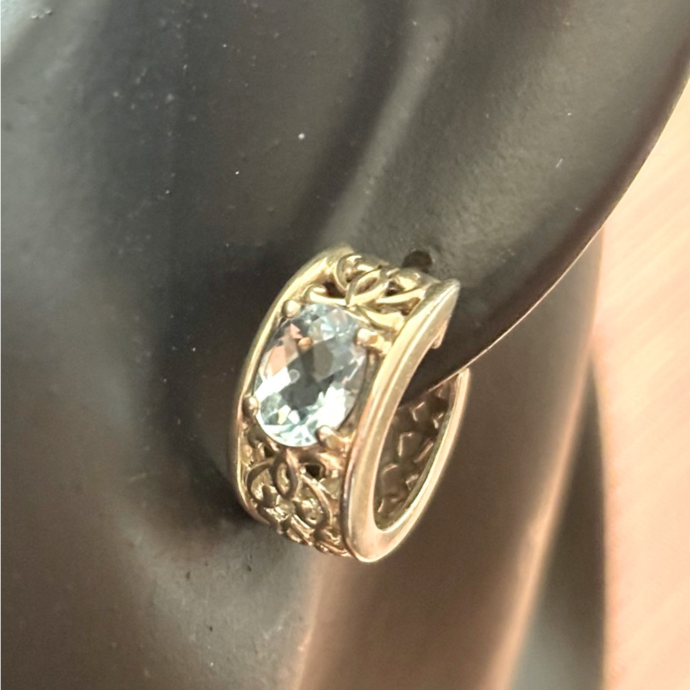 Sterling Silver Blue Topaz  Hoop Earrings. - Picture 5 of 12